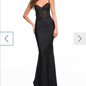 La Femme lace bodice ruched mermaid gown